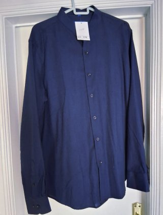 Camisa Hombre Cuello Mao Azul marino