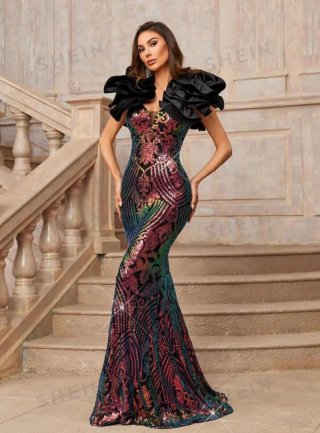 Vestido de fiesta lentejuelas multicolor