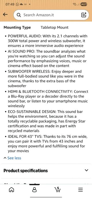 Barra de sonido LG S40Q para TV 300W