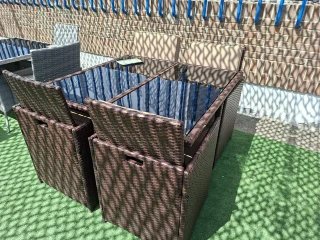 Conjunto comedor ratán terraza jardín