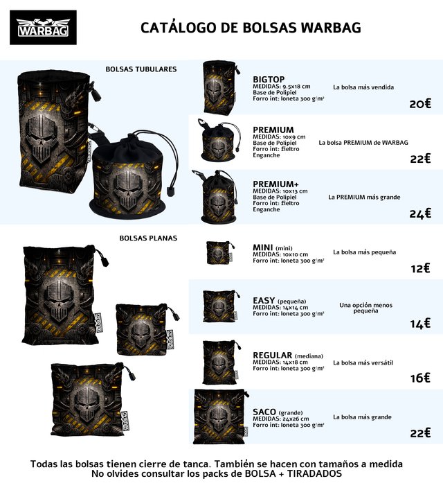 Bolsas y tiradados para GUERREROS DE HIERRO