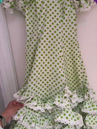 Traje Flamenca Verde y Blanco Lunares
