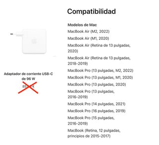 Cargador oficial MacBook Pro USBC 96W