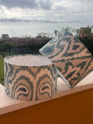 Pantalla lámpara tela beige y verde azulado