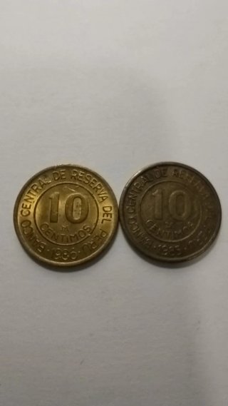 2 Monedas 10 Céntimos Inti - Perú