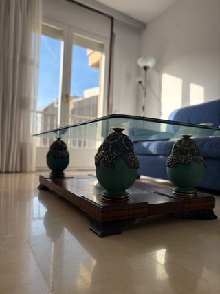 Mesa de centro cristal y madera
