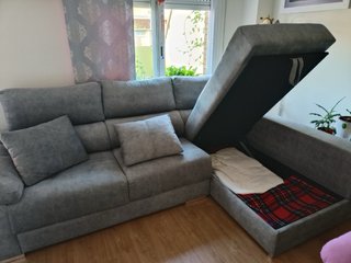 Sofá chaise longue gris tela