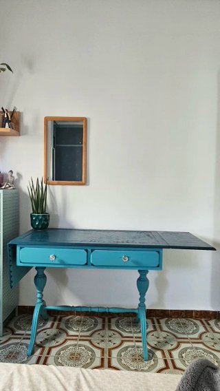 Mesa vintage extensible azul y turquesa