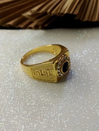 Anillo Hombre Dorado con Piedra Verde