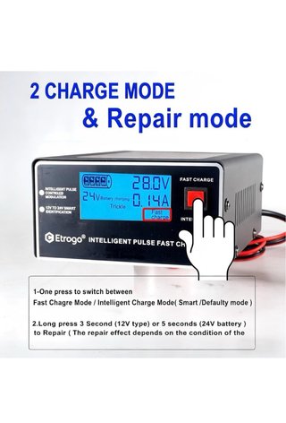 Cargador Etrogo 12V/24V Inteligente Pulso Rápido