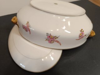 Limoges Sopera Porcelana Flores Dorada Años 50