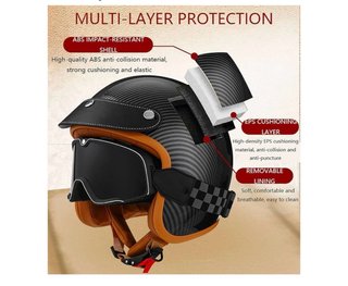 Casco Moto Vintage con Visera y Pañuelo