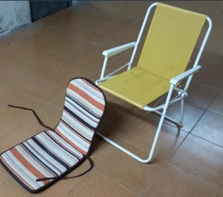 Silla plegable metal loneta rayas,y cojin incluido