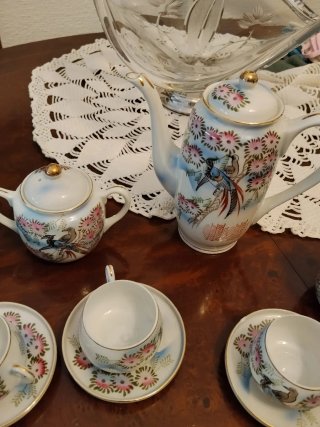 Juego de café porcelana con pájaros