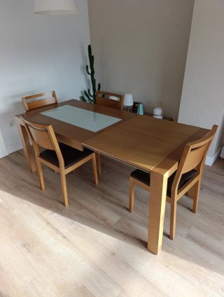 Mesa comedor extensible madera y vidrio