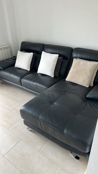 Sofá Chaise Longue piel  4 Plazas Negro