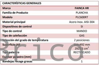 Plancha Gas Acero Rectificado Serie 500 - PLC600RT