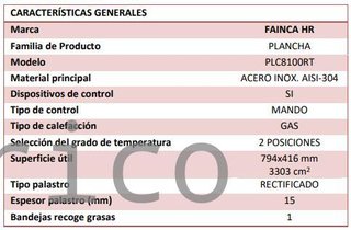 Plancha Gas Acero Rectificado Serie 100 - PLC8100RT