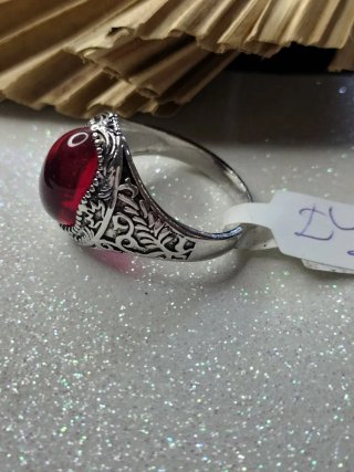 Anillo artesano piedra roja y plata