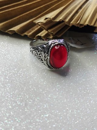 Anillo artesano piedra roja y plata