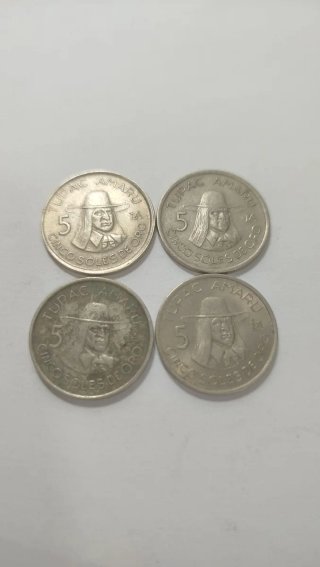Lote 4 monete da 5 sole d'oro del Perù