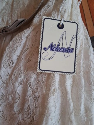 Vestido fiesta niña encaje lazo beige