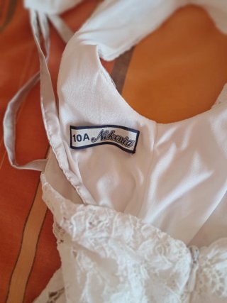 Vestido fiesta niña encaje lazo beige