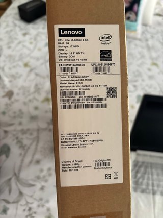 Portátil Lenovo Plata + Ratón y Cargador