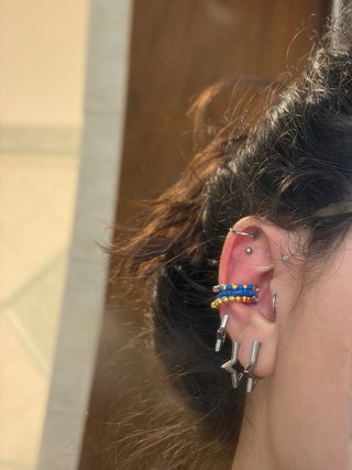 Tris cuff perline blu e oro