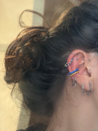 Tris cuff perline blu e oro