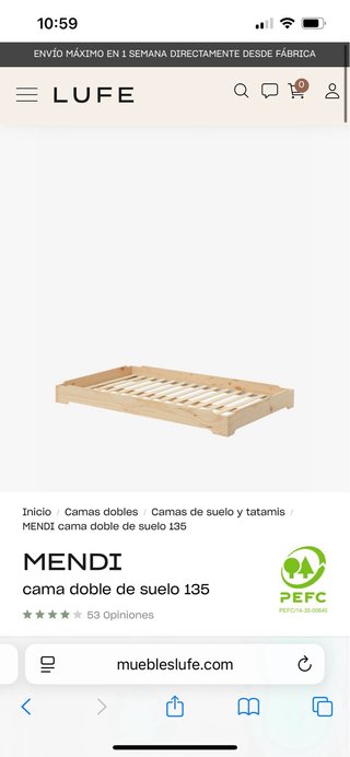 Estructura Cama Lufe 135x190cm de madera de pino
