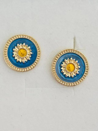 Orecchini vintage donna fiore blu oro