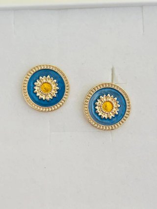 Orecchini vintage donna fiore blu oro