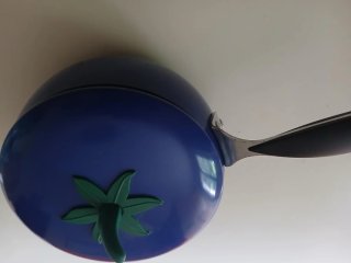 Padella/pentola vintage blu vegetali da collezione