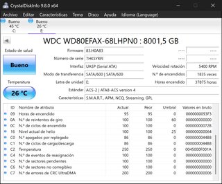 Disco Duro WD Red 8TB NAS, 0 sectores reasignados