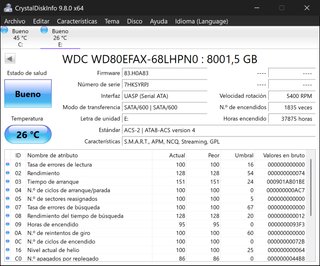 Disco Duro WD Red 8TB NAS, 0 sectores reasignados