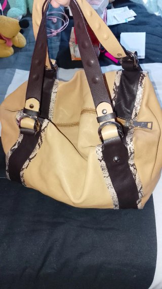 Bolso grande piel beige y marrón