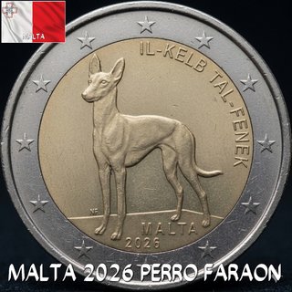 Moneda conmemorativa 2€ Malta 2026 Perro Faraon.