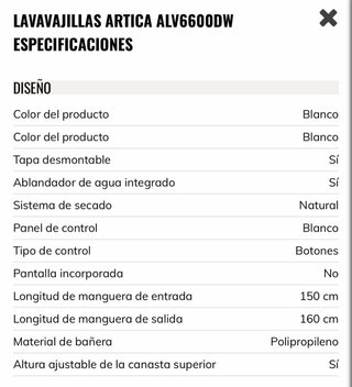 Lavavajillas Artica ALV6600DW Blanco