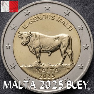 Moneda conmemorativa 2€ Malta 2025 Buey Maltes.