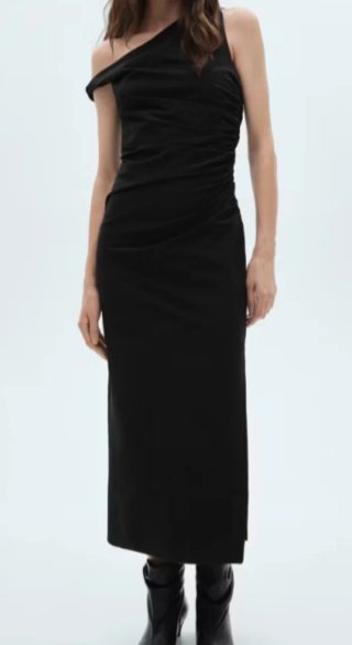 Vestido midi negro drapeado
