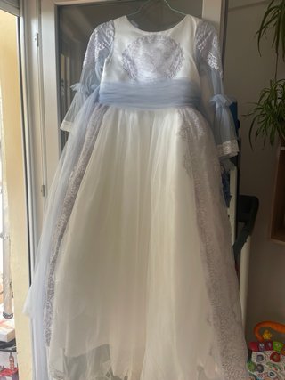 Vestido Primera Comunión Blanco y Azul