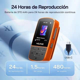 Reproductor MP3 Wolfang 64GB Bluetooth Naranja + C
