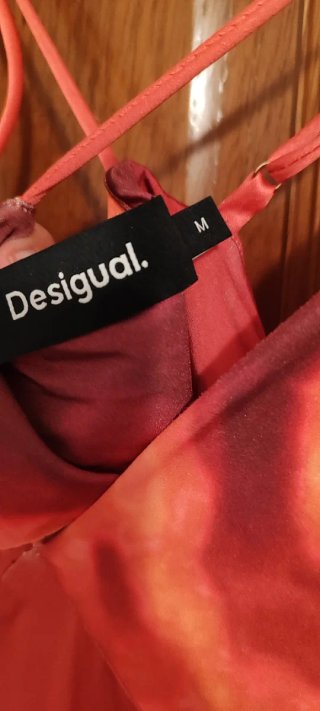 Vestido largo estampado naranja y rosa