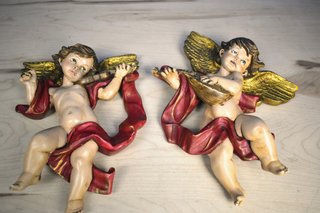 2 Angelitos Querubines Escayola Pintados Mano