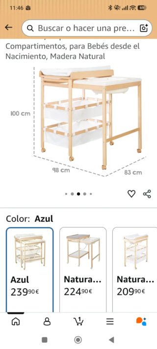 Cambiador bañera bebé madera
