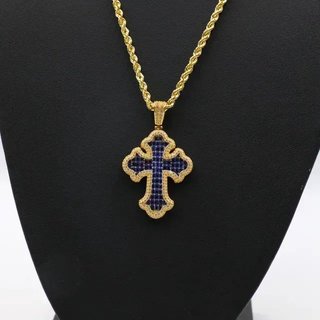 Colgante Cruz Oro y Zafiros Azules