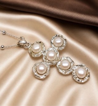 Collana croce perle argento 925 rodiato donna