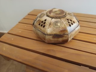 Caja joyero hueso octogonal antigua