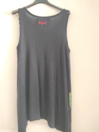 Vestido Desigual Negro Talla Única Estampado Flora